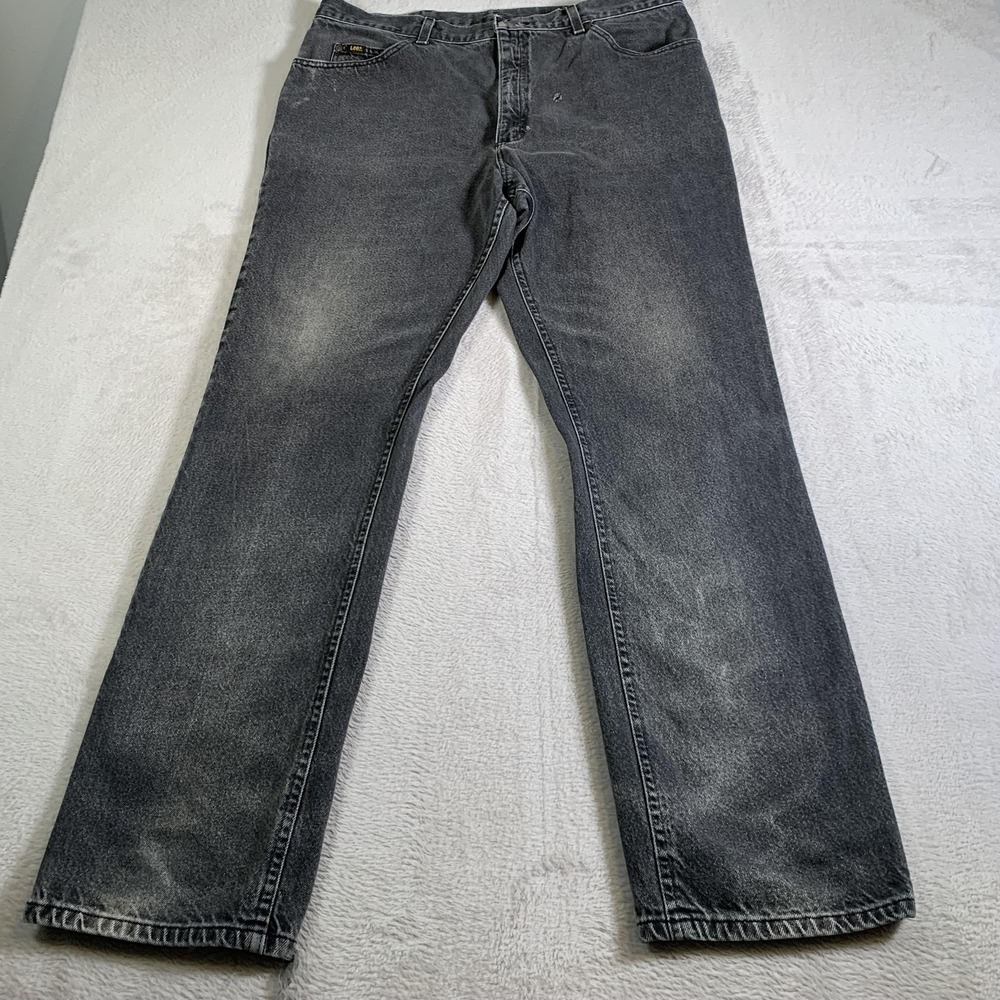 VTG Lee‎ Jeans Mens 39x34 Black Gray Denim Relaxed Fit Straight Leg Distressed